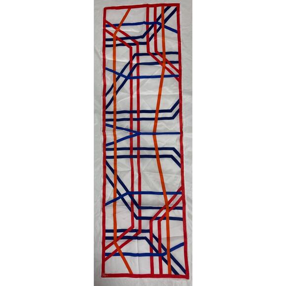 Vintage VERA Neumann Scarf ~  Signed ~ Red, Blue & Orange ~ 13" x 44" - Picture 1 of 5
